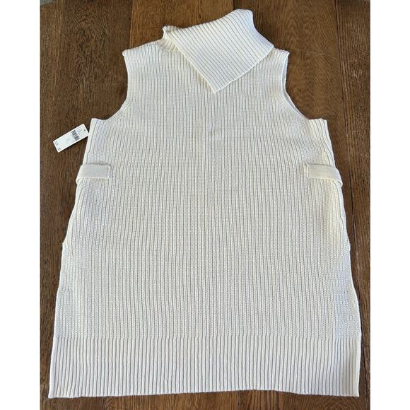 New! Anthropologie Shaker Knit Tunic Sweater Vest Cream Chunky Button Sides Sz L - Picture 7 of 8